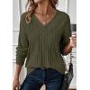 imagePRETTYGARDEN Fall Fashion 2025 Long Sleeve Shirts for Women Ribbed Knit V Neck Dressy Casual Lightweight Sweaters Tunic TopsArmy Green