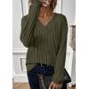 imagePRETTYGARDEN Fall Fashion 2025 Long Sleeve Shirts for Women Ribbed Knit V Neck Dressy Casual Lightweight Sweaters Tunic TopsArmy Green