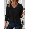 imagePRETTYGARDEN Fall Fashion 2025 Long Sleeve Shirts for Women Ribbed Knit V Neck Dressy Casual Lightweight Sweaters Tunic TopsBlack