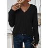imagePRETTYGARDEN Fall Fashion 2025 Long Sleeve Shirts for Women Ribbed Knit V Neck Dressy Casual Lightweight Sweaters Tunic TopsBlack