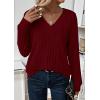 imagePRETTYGARDEN Fall Fashion 2025 Long Sleeve Shirts for Women Ribbed Knit V Neck Dressy Casual Lightweight Sweaters Tunic TopsBurgundy