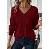 imagePRETTYGARDEN Fall Fashion 2025 Long Sleeve Shirts for Women Ribbed Knit V Neck Dressy Casual Lightweight Sweaters Tunic TopsBurgundy
