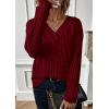 imagePRETTYGARDEN Fall Fashion 2025 Long Sleeve Shirts for Women Ribbed Knit V Neck Dressy Casual Lightweight Sweaters Tunic TopsBurgundy