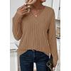 imagePRETTYGARDEN Fall Fashion 2025 Long Sleeve Shirts for Women Ribbed Knit V Neck Dressy Casual Lightweight Sweaters Tunic TopsKhaki