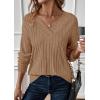 imagePRETTYGARDEN Fall Fashion 2025 Long Sleeve Shirts for Women Ribbed Knit V Neck Dressy Casual Lightweight Sweaters Tunic TopsKhaki