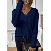 imagePRETTYGARDEN Fall Fashion 2025 Long Sleeve Shirts for Women Ribbed Knit V Neck Dressy Casual Lightweight Sweaters Tunic TopsNavy Blue