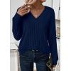 imagePRETTYGARDEN Fall Fashion 2025 Long Sleeve Shirts for Women Ribbed Knit V Neck Dressy Casual Lightweight Sweaters Tunic TopsNavy Blue