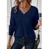 imagePRETTYGARDEN Fall Fashion 2025 Long Sleeve Shirts for Women Ribbed Knit V Neck Dressy Casual Lightweight Sweaters Tunic TopsNavy Blue