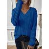 imagePRETTYGARDEN Fall Fashion 2025 Long Sleeve Shirts for Women Ribbed Knit V Neck Dressy Casual Lightweight Sweaters Tunic TopsRoyal Blue