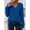 imagePRETTYGARDEN Fall Fashion 2025 Long Sleeve Shirts for Women Ribbed Knit V Neck Dressy Casual Lightweight Sweaters Tunic TopsRoyal Blue
