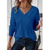 imagePRETTYGARDEN Fall Fashion 2025 Long Sleeve Shirts for Women Ribbed Knit V Neck Dressy Casual Lightweight Sweaters Tunic TopsRoyal Blue