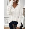 imagePRETTYGARDEN Fall Fashion 2025 Long Sleeve Shirts for Women Ribbed Knit V Neck Dressy Casual Lightweight Sweaters Tunic TopsWhite