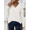 imagePRETTYGARDEN Fall Fashion 2025 Long Sleeve Shirts for Women Ribbed Knit V Neck Dressy Casual Lightweight Sweaters Tunic TopsWhite