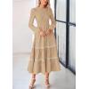 imagePRETTYGARDEN Long Sleeve Dress for Women 2025 Fall Elegant Modest Floral Boho Smocked Flowy Wedding Guest Midi DressesApricot