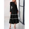 imagePRETTYGARDEN Long Sleeve Dress for Women 2025 Fall Elegant Modest Floral Boho Smocked Flowy Wedding Guest Midi DressesBlack