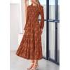 imagePRETTYGARDEN Long Sleeve Dress for Women 2025 Fall Elegant Modest Floral Boho Smocked Flowy Wedding Guest Midi DressesBrick Red
