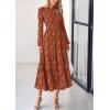 imagePRETTYGARDEN Long Sleeve Dress for Women 2025 Fall Elegant Modest Floral Boho Smocked Flowy Wedding Guest Midi DressesBrick Red