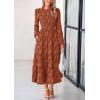 imagePRETTYGARDEN Long Sleeve Dress for Women 2025 Fall Elegant Modest Floral Boho Smocked Flowy Wedding Guest Midi DressesBrick Red