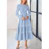 imagePRETTYGARDEN Long Sleeve Dress for Women 2025 Fall Elegant Modest Floral Boho Smocked Flowy Wedding Guest Midi DressesLight Blue