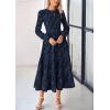 imagePRETTYGARDEN Long Sleeve Dress for Women 2025 Fall Elegant Modest Floral Boho Smocked Flowy Wedding Guest Midi DressesNavy