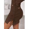 imagePRETTYGARDEN Long Sleeve Dress for Women Early Fall Fashion 2025 Cocktail Party Bodycon Off The Shoulder Mini Ruched DressesBrown
