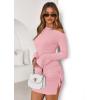 imagePRETTYGARDEN Long Sleeve Dress for Women Early Fall Fashion 2025 Cocktail Party Bodycon Off The Shoulder Mini Ruched DressesPink
