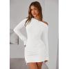 imagePRETTYGARDEN Long Sleeve Dress for Women Early Fall Fashion 2025 Cocktail Party Bodycon Off The Shoulder Mini Ruched DressesWhite