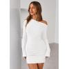imagePRETTYGARDEN Long Sleeve Dress for Women Early Fall Fashion 2025 Cocktail Party Bodycon Off The Shoulder Mini Ruched DressesWhite