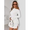 imagePRETTYGARDEN Long Sleeve Dress for Women Early Fall Fashion 2025 Cocktail Party Bodycon Off The Shoulder Mini Ruched DressesWhite
