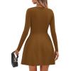 imagePRETTYGARDEN Long Sleeve Mini Dress for Women 2025 Fall Crewneck Knit Pleated Babydoll A Line Soft Casual Short Party DressesCoffee
