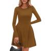 imagePRETTYGARDEN Long Sleeve Mini Dress for Women 2025 Fall Crewneck Knit Pleated Babydoll A Line Soft Casual Short Party DressesCoffee