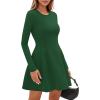 imagePRETTYGARDEN Long Sleeve Mini Dress for Women 2025 Fall Crewneck Knit Pleated Babydoll A Line Soft Casual Short Party DressesGreen