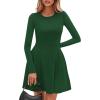 imagePRETTYGARDEN Long Sleeve Mini Dress for Women 2025 Fall Crewneck Knit Pleated Babydoll A Line Soft Casual Short Party DressesGreen