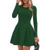 imagePRETTYGARDEN Long Sleeve Mini Dress for Women 2025 Fall Crewneck Knit Pleated Babydoll A Line Soft Casual Short Party DressesGreen