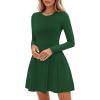 imagePRETTYGARDEN Long Sleeve Mini Dress for Women 2025 Fall Crewneck Knit Pleated Babydoll A Line Soft Casual Short Party DressesGreen