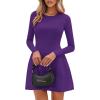 imagePRETTYGARDEN Long Sleeve Mini Dress for Women 2025 Fall Crewneck Knit Pleated Babydoll A Line Soft Casual Short Party DressesPurple