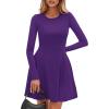 imagePRETTYGARDEN Long Sleeve Mini Dress for Women 2025 Fall Crewneck Knit Pleated Babydoll A Line Soft Casual Short Party DressesPurple