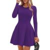 imagePRETTYGARDEN Long Sleeve Mini Dress for Women 2025 Fall Crewneck Knit Pleated Babydoll A Line Soft Casual Short Party DressesPurple