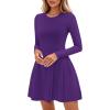 imagePRETTYGARDEN Long Sleeve Mini Dress for Women 2025 Fall Crewneck Knit Pleated Babydoll A Line Soft Casual Short Party DressesPurple