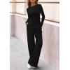 imagePRETTYGARDEN Matching Sets Women Clothing 2025 Fall Fashion Travel 2 Piece Lounge Sets Long Sleeve Crop Top Wide Leg PantsBlack