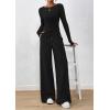 imagePRETTYGARDEN Matching Sets Women Clothing 2025 Fall Fashion Travel 2 Piece Lounge Sets Long Sleeve Crop Top Wide Leg PantsBlack
