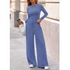 imagePRETTYGARDEN Matching Sets Women Clothing 2025 Fall Fashion Travel 2 Piece Lounge Sets Long Sleeve Crop Top Wide Leg PantsBlue