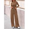 imagePRETTYGARDEN Matching Sets Women Clothing 2025 Fall Fashion Travel 2 Piece Lounge Sets Long Sleeve Crop Top Wide Leg PantsDark Khaki
