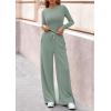 imagePRETTYGARDEN Matching Sets Women Clothing 2025 Fall Fashion Travel 2 Piece Lounge Sets Long Sleeve Crop Top Wide Leg PantsGreen