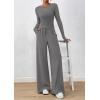 imagePRETTYGARDEN Matching Sets Women Clothing 2025 Fall Fashion Travel 2 Piece Lounge Sets Long Sleeve Crop Top Wide Leg PantsGrey