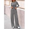 imagePRETTYGARDEN Matching Sets Women Clothing 2025 Fall Fashion Travel 2 Piece Lounge Sets Long Sleeve Crop Top Wide Leg PantsGrey