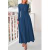 imagePRETTYGARDEN Maxi Dresses for Women 2025 Fall Casual Long Sleeve Button Fit and Flare Long Flowy Going Out DressDark Blue