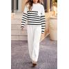 imagePRETTYGARDEN Two Piece Sets for Women 2025 Pullover Sweater High Waisted Sweatpants Tracksuit Lounge Set Fall Winter OutfitsStriped White