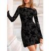 imagePRETTYGARDEN Womens 2025 Fall Fashion Floral Long Sleeve Mini Dress Mesh Bodycon Short Party Date Night Going Out DressesBlack