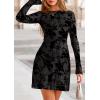 imagePRETTYGARDEN Womens 2025 Fall Fashion Floral Long Sleeve Mini Dress Mesh Bodycon Short Party Date Night Going Out DressesBlack